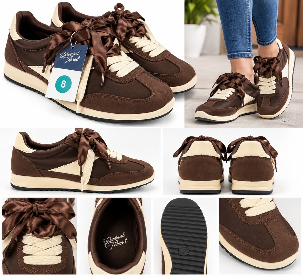 Universal Thread Women’s Retro Sneakers – Brown & Cream – Size 8